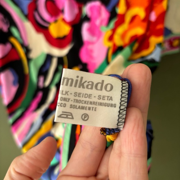 Vintage Leonard Paris Silk Jersey Mikado Midi Floral Dress Size Large - Picture 9 of 12